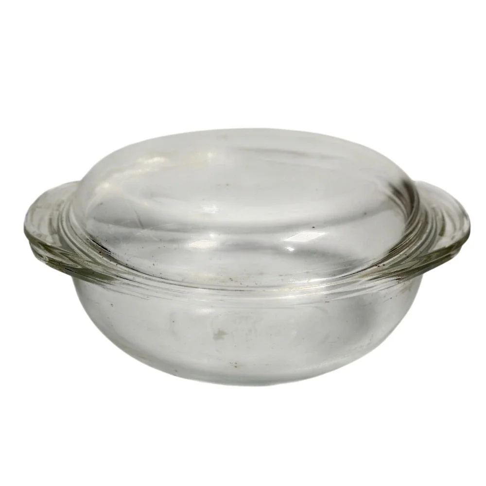 VTG Pyrex Casserole Dish Clear Round Glass Baking Bowl With Lid 1.5 Quart 023